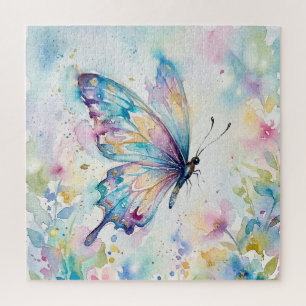 Colorful Watercolor Butterfly Floral Jigsaw Puzzle
