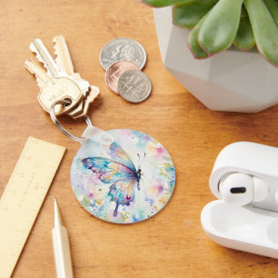 Colorful Watercolor Butterfly Floral Keychain