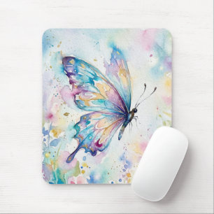 Colorful Watercolor Butterfly Floral Mouse Pad