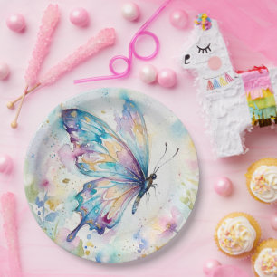 Colorful Watercolor Butterfly Floral Paper Plates