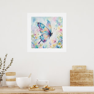 Colorful Watercolor Butterfly Floral Poster