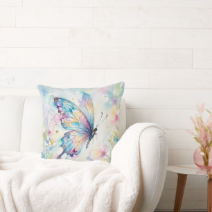 Colorful Watercolor Butterfly Floral Throw Pillow