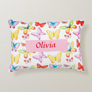 Colorful Watercolor Butterfly Personalized Accent Pillow