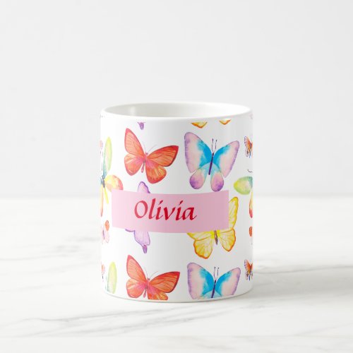 Colorful Watercolor Butterfly Personalized Coffee Mug