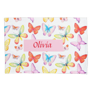 Colorful Watercolor Butterfly Personalized Pillow Case