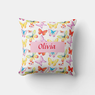 Colorful Watercolor Butterfly Personalized Throw Pillow
