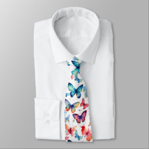 Colorful Watercolor Butterfly Rainbow Pattern Neck Tie