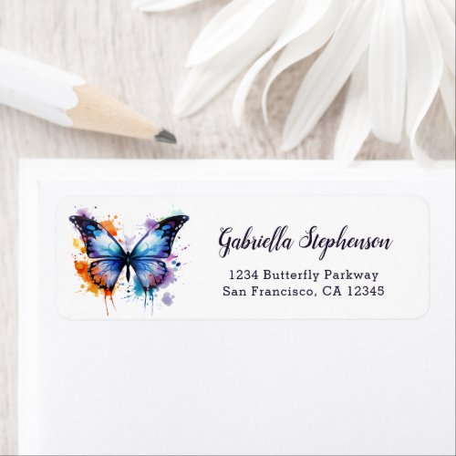 Colorful Watercolor Butterfly Return Address Label