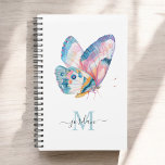 Colorful Watercolor Butterfly with Monogram Planner<br><div class="desc">A beautiful watercolor butterfly in vivid hues of blue, aqua, pink, orange and white reminds one of the beauty of nature found in these magnificent creatures. A modern text template is used to personalize with your name and monogram initial. When personalizing your name in the design template, leave the small...</div>