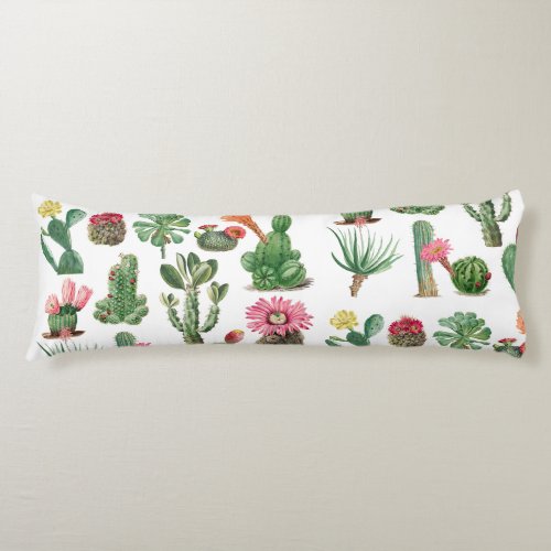 Colorful Watercolor Cactus  Succulents Flowers Body Pillow