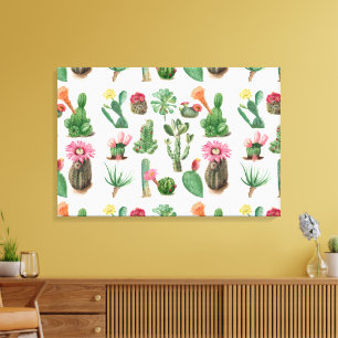 Colorful Watercolor Cactus & Succulents Flowers Canvas Print