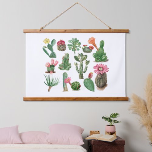 Colorful Watercolor Cactus  Succulents Flowers  Hanging Tapestry