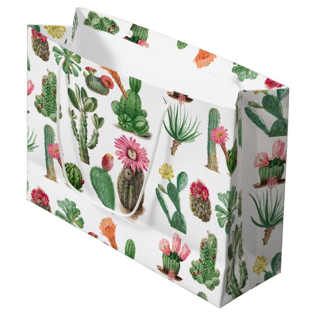 Colorful Watercolor Cactus & Succulents Flowers  Large Gift Bag (Front Angled)