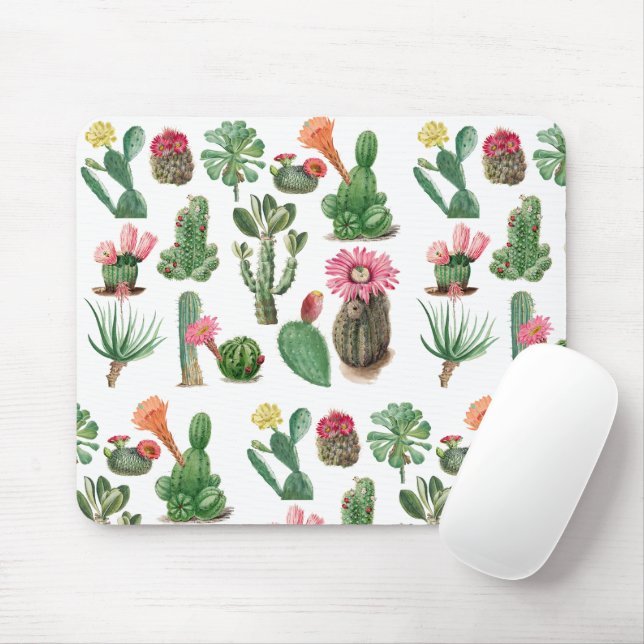Colorful Watercolor Cactus & Succulents Flowers Mouse Pad (With Mouse)