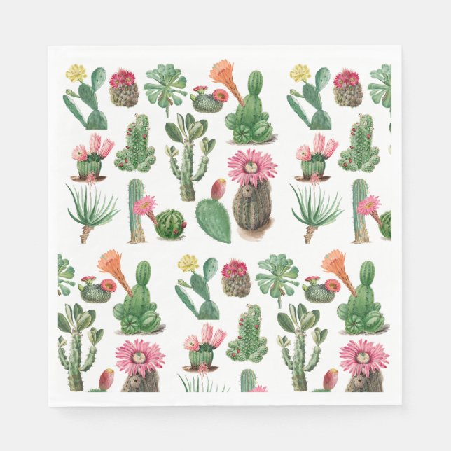 Colorful Watercolor Cactus & Succulents Flowers  Napkins (Front)