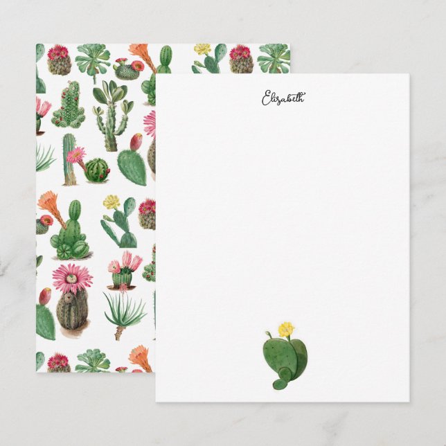 Colorful Watercolor Cactus & Succulents Flowers Note Card (Front/Back)