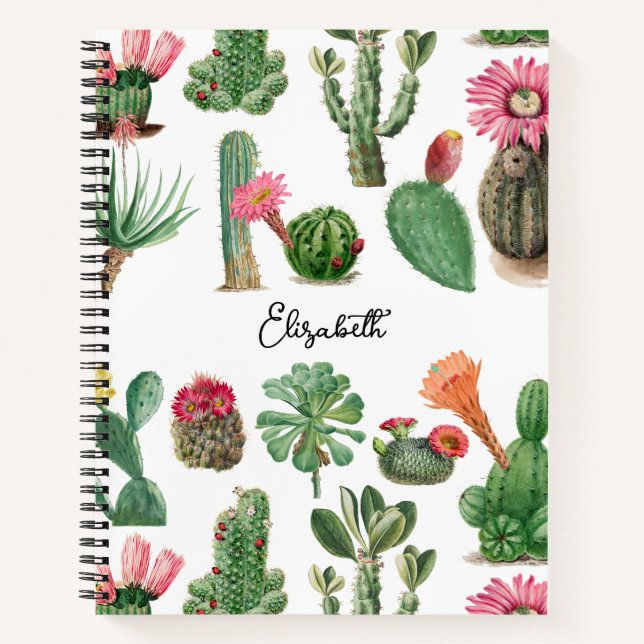Colorful Watercolor Cactus & Succulents Flowers Notebook (Front)