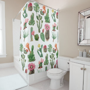 Colorful Watercolor Cactus & Succulents Flowers Shower Curtain