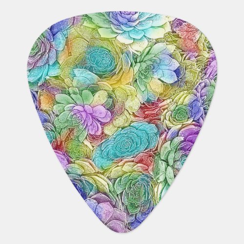 Colorful Watercolor Cactus Succulents Pattern  Guitar Pick