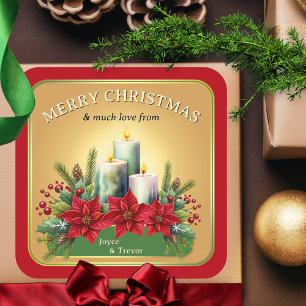 Colorful Watercolor Candles Poinsettia Christmas Square Sticker