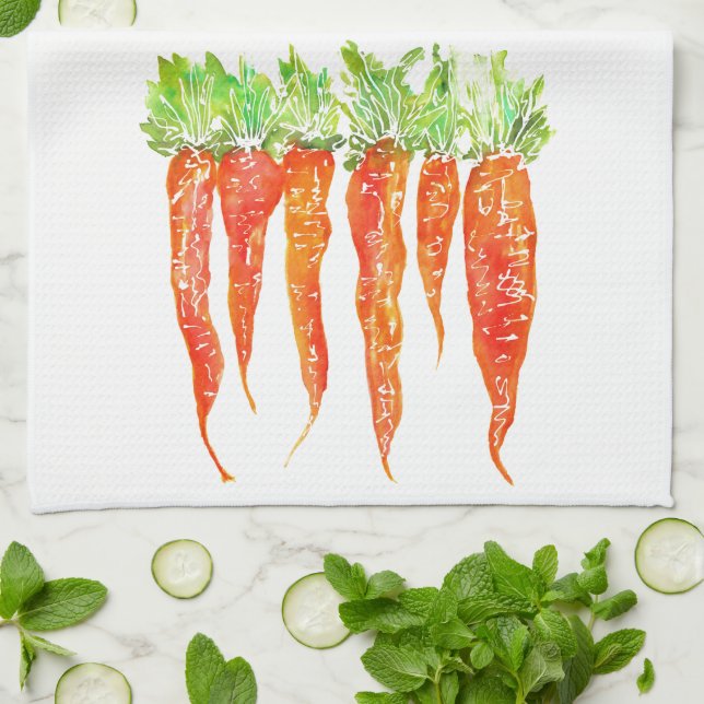Colorful Watercolor Carrots Kitchen Towel (Folded)
