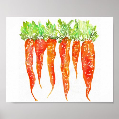 Colorful Watercolor Carrots Poster _ 8X10