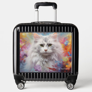 Colorful Watercolor Cat Custom Personalized Name Luggage