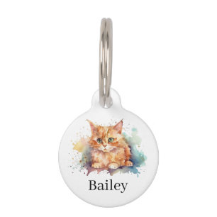 Colorful Watercolor Cat Splatter Art Pet ID Tag