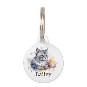 Colorful Watercolor Cat Splatter Art Pet ID Tag