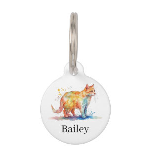 Colorful Watercolor Cat Splatter Art Pet ID Tag