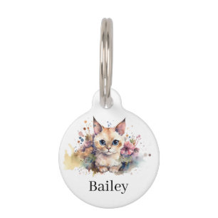 Colorful Watercolor Cat Splatter Art Pet ID Tag