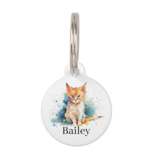 Colorful Watercolor Cat Splatter Art Pet ID Tag
