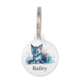 Colorful Watercolor Cat Splatter Art Pet ID Tag