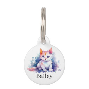 Colorful Watercolor Cat Splatter Art Pet ID Tag