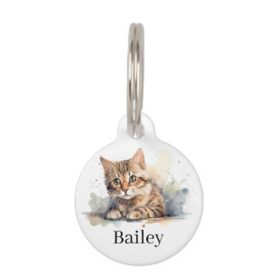 Colorful Watercolor Cat Splatter Art Pet ID Tag