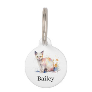 Colorful Watercolor Cat Splatter Art Pet ID Tag