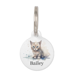 Colorful Watercolor Cat Splatter Art Pet ID Tag