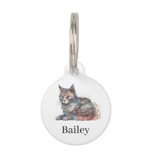 Colorful Watercolor Cat Splatter Art Pet ID Tag