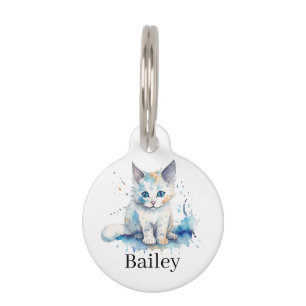 Colorful Watercolor Cat Splatter Art Pet ID Tag