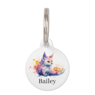 Colorful Watercolor Cat Splatter Art Pet ID Tag