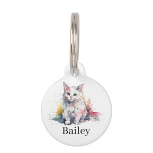 Colorful Watercolor Cat Splatter Art Pet ID Tag