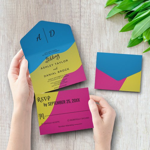 Colorful watercolor chic All in One Wedding Invite