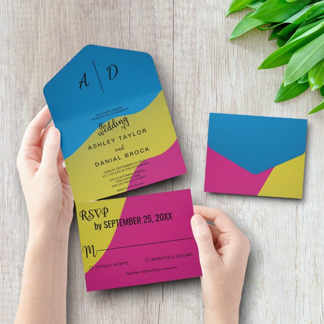 Colorful watercolor chic All in One Wedding Invite (Creator Uploaded)