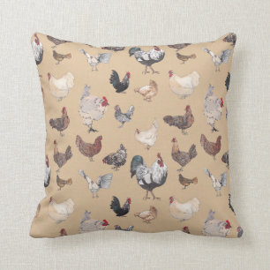Colorful Watercolor Chicken Print Throw Pillow