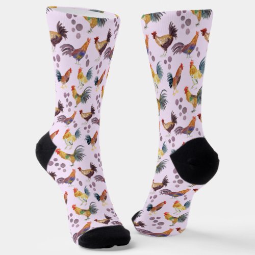 Colorful Watercolor Chickens  Eggs Barnyard Farm  Socks