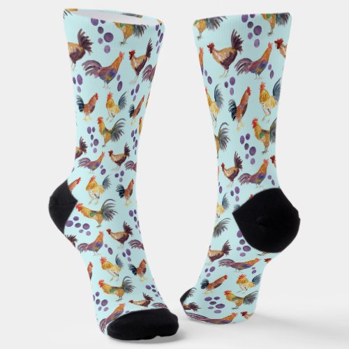 Colorful Watercolor Chickens  Eggs Barnyard Farm  Socks