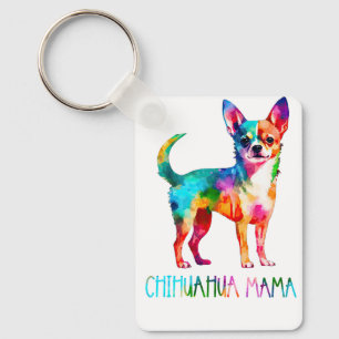 Colorful Watercolor Chihuahua Mama Dog Mom Chi Chi Keychain