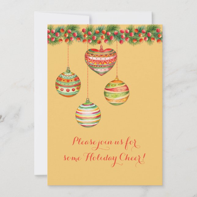 Colorful Watercolor Christmas Balls Party Invite (Front)