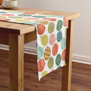 Colorful Watercolor Christmas Ornaments Holiday Short Table Runner