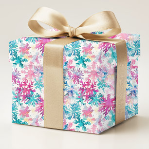 Colorful Watercolor Christmas Snowflakes Wrapping Paper